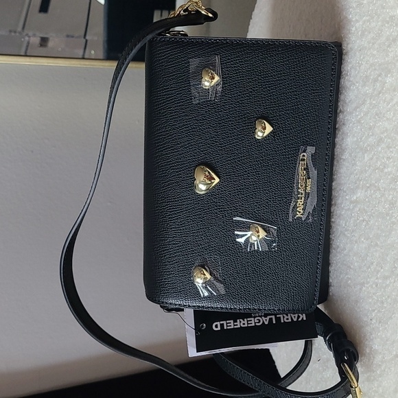 NWT Karl Lagerfeld Paris Maybelle Black Gold Heart Crossbody - Picture 7 of 8